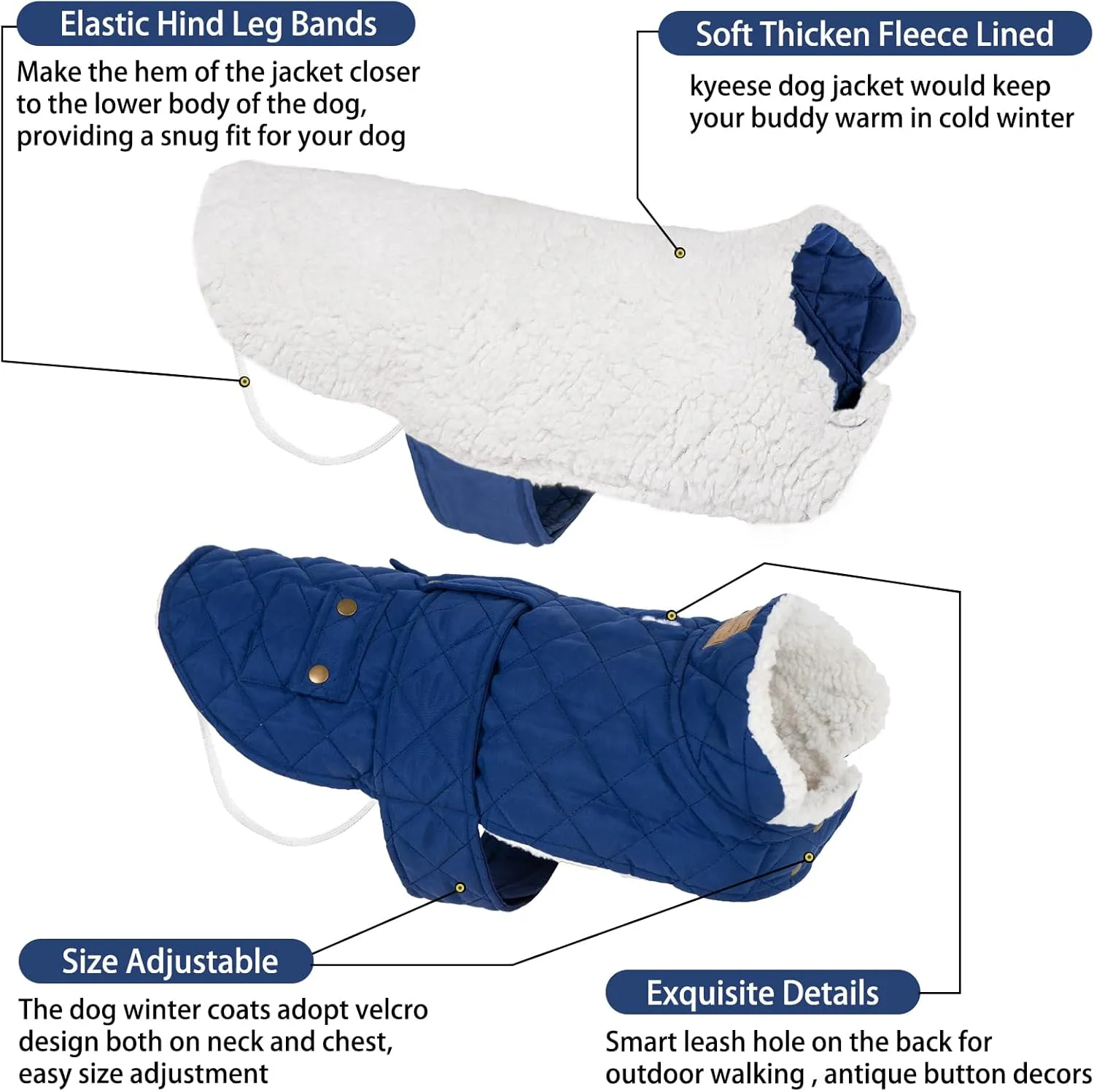 KYEESE Dog Coats Winter Dog Jacket Padded Sherpa Windproof Warm Dogs Coats with Leash Hole Pet Clothes