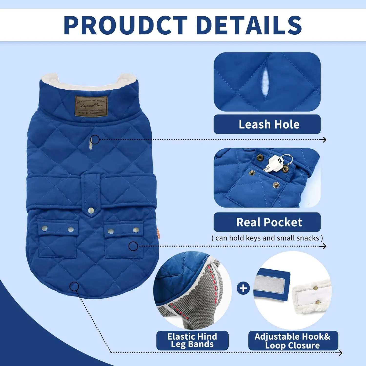 KYEESE Dog Coats Winter Dog Jacket Padded Sherpa Windproof Warm Dogs Coats with Leash Hole Pet Clothes