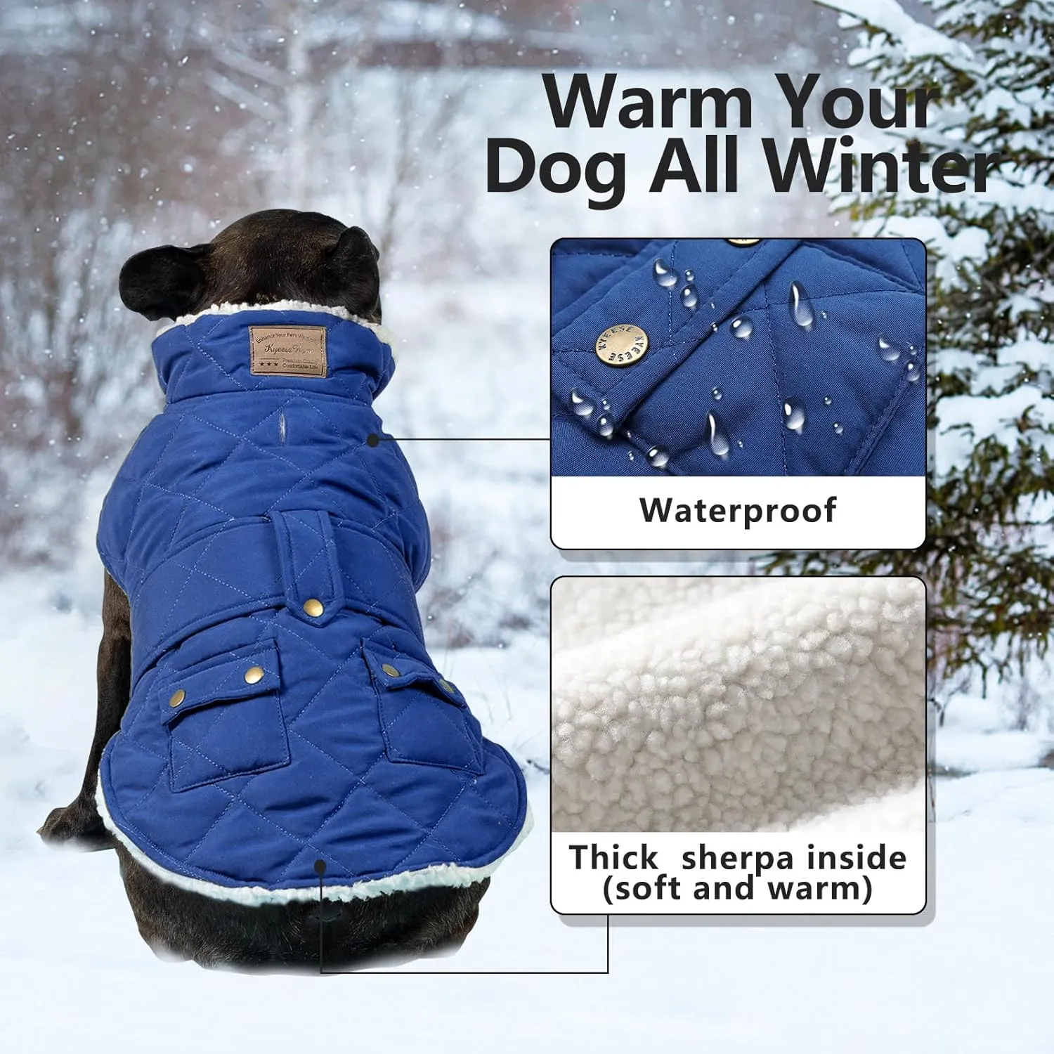 KYEESE Dog Coats Winter Dog Jacket Padded Sherpa Windproof Warm Dogs Coats with Leash Hole Pet Clothes