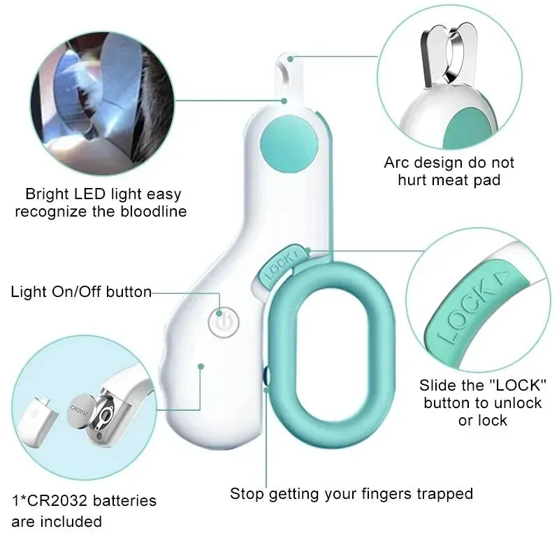 LED Light Cat & Dog Nail Clipper Cutter – Professional Pet Claw Trimmer with Safety Lock, Puppy & Kitten Animal Care Grooming Tool Kit