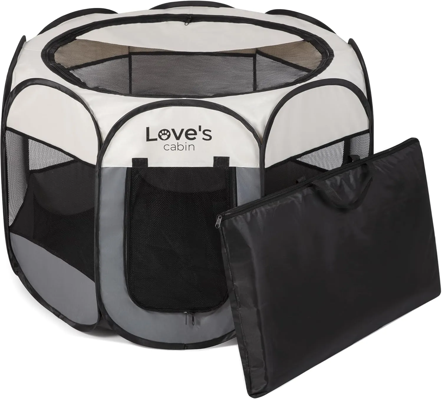 Love's cabin Pet Puppy Dog Playpen, Small Dog Tent Crates Cage Indoor/Outdoor, Portable Playpen for Cat, Foldable Pop Up Dog Kennel Playpen with Carring Case, Removable Zipper Top, Grey