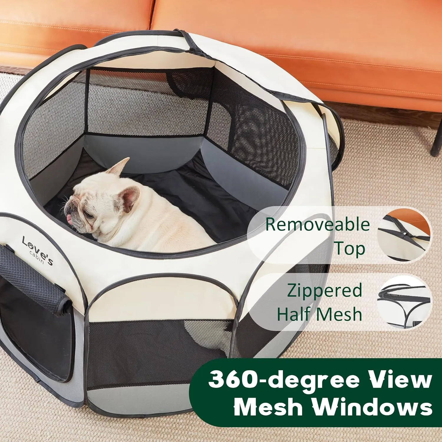Love's cabin Pet Puppy Dog Playpen, Small Dog Tent Crates Cage Indoor/Outdoor, Portable Playpen for Cat, Foldable Pop Up Dog Kennel Playpen with Carring Case, Removable Zipper Top, Grey