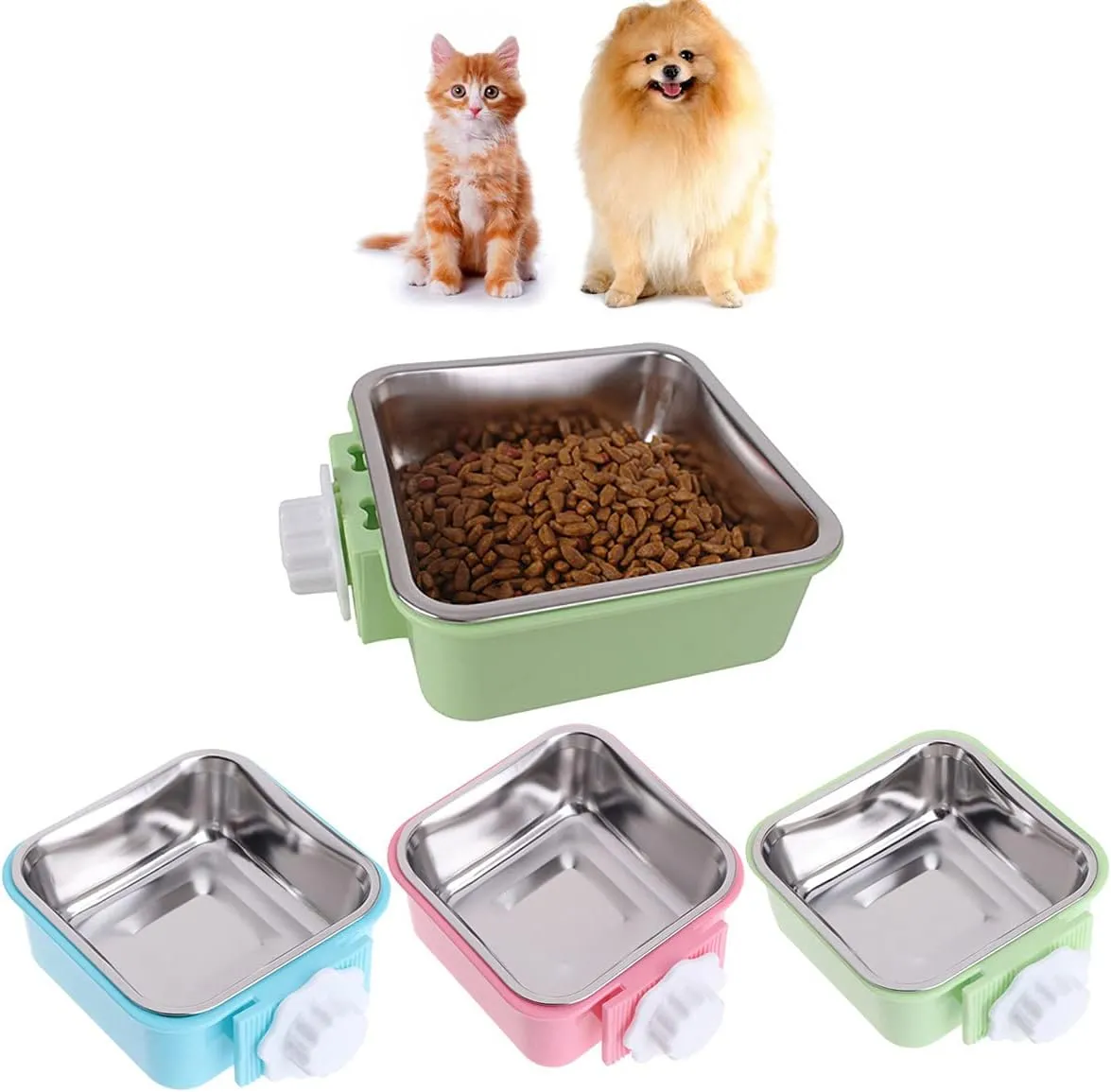 Luck Dawn Crate Dog Bowl, Stainless Steel Removable Hanging Food Water Bowl Crate Coop Cup,Pet Cage Bowls with Bolt Holder for Dog, Puppy, Cat, Rabbit, Bird,Small Animals