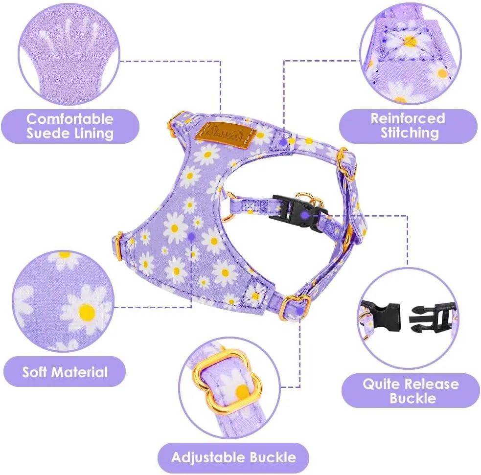 Lukovee Puppy Harness and Leash Set, No Pull Lightweight Soft Suede Adjustable Pet Harness Vest with Snap Buckle for Puppy Small and Medium Size Dog (Purple-XXS)