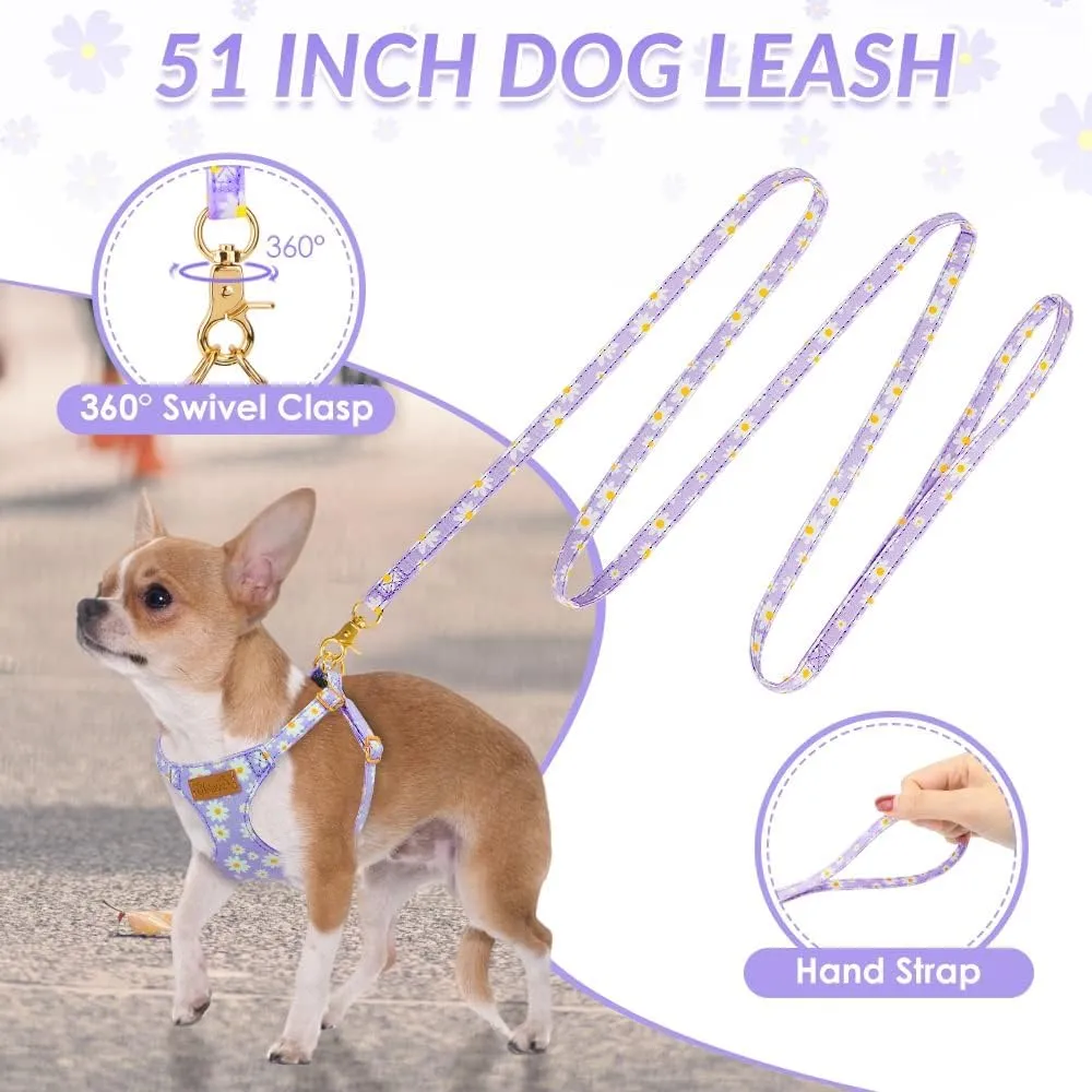 Lukovee Puppy Harness and Leash Set, No Pull Lightweight Soft Suede Adjustable Pet Harness Vest with Snap Buckle for Puppy Small and Medium Size Dog (Purple-XXS)