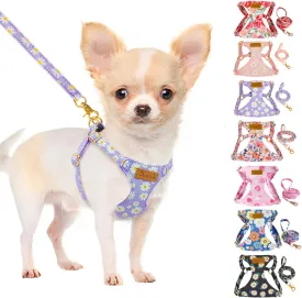 Lukovee Puppy Harness and Leash Set, No Pull Lightweight Soft Suede Adjustable Pet Harness Vest with Snap Buckle for Puppy Small and Medium Size Dog (Purple-XXS)