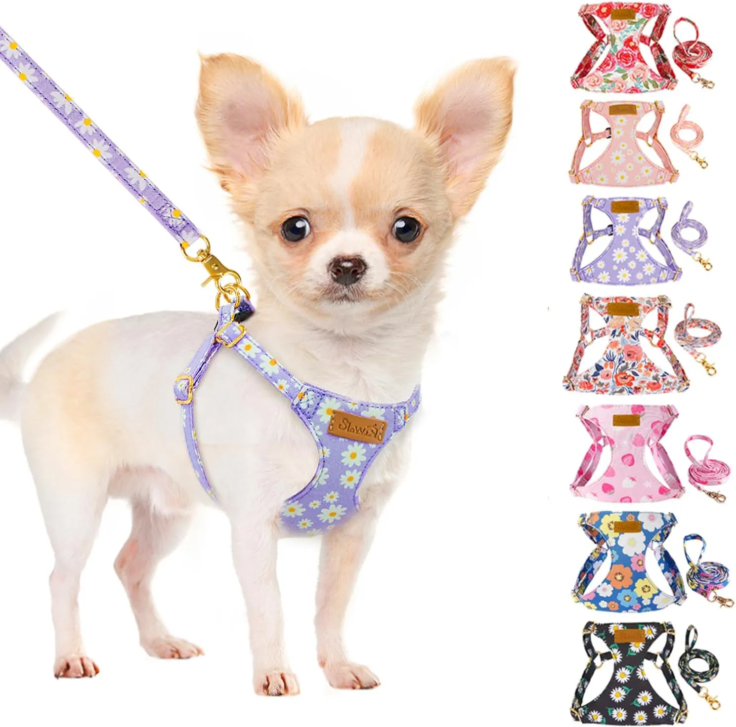 Lukovee Puppy Harness and Leash Set, No Pull Lightweight Soft Suede Adjustable Pet Harness Vest with Snap Buckle for Puppy Small and Medium Size Dog (Purple-XXS)