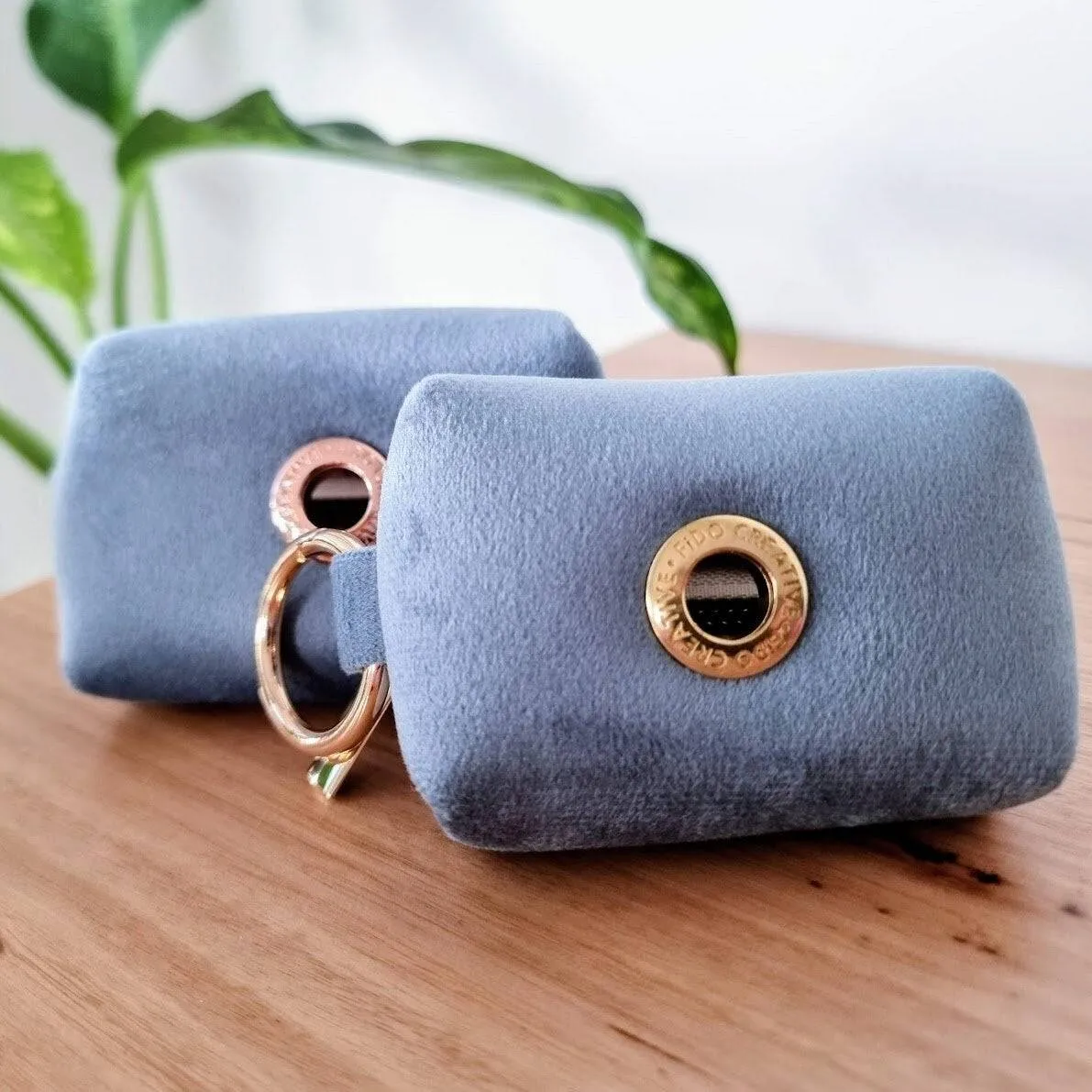 Luxe velvet blue dog poop bag holder