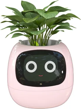 Masdio Smart Flowerpots, with Artificial Intelligence, Time Temperature Display, and Numerous Expressive Animations Based On The Environment, for Indoor Decoration, Gifts(Pink)