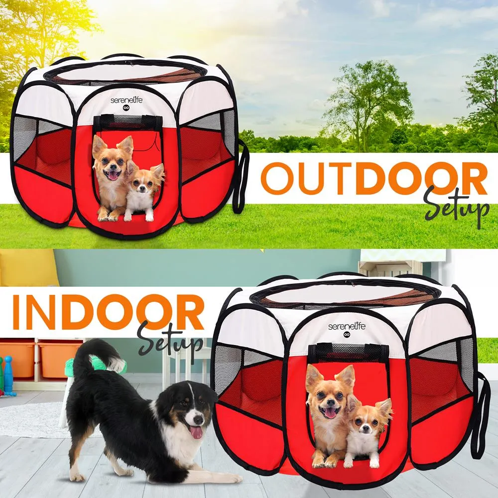 Medium Portable And Foldable Pet Tent - Lightweight, Easily Collapsible, Play Yard Crib For Indoor & Outdoor Use With Portable Folding Pet Bowl (Red)