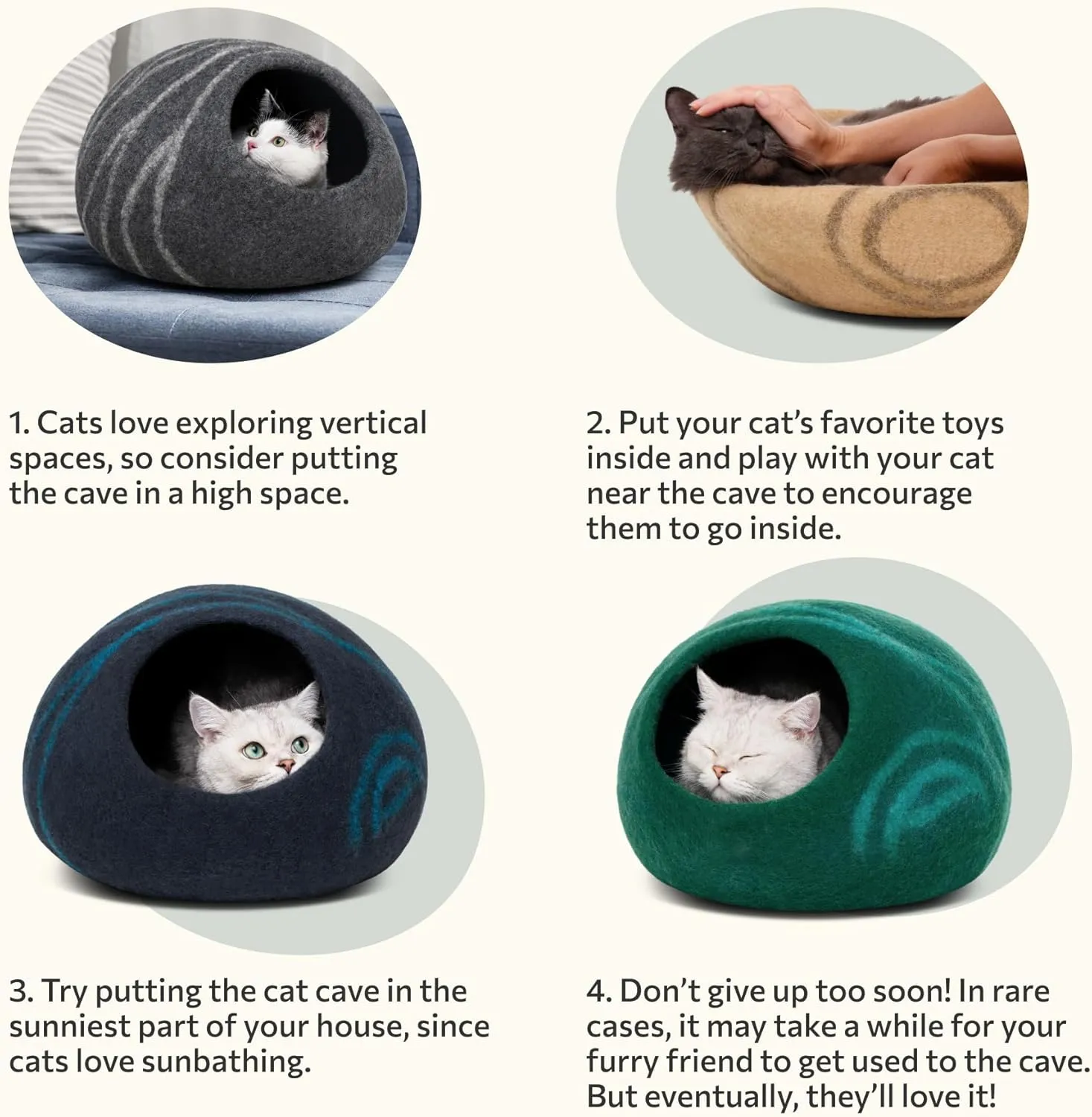 MEOWFIA Cat Cave  Premium Felt Cat Bed for Indoor Cats, Handmade 100% Merino Wool (Dark Shades) (Medium, Dark Grey)