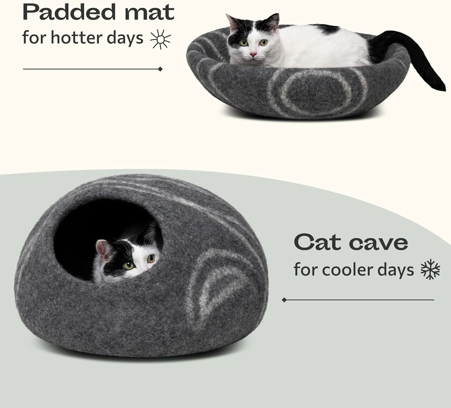 MEOWFIA Cat Cave  Premium Felt Cat Bed for Indoor Cats, Handmade 100% Merino Wool (Dark Shades) (Medium, Dark Grey)