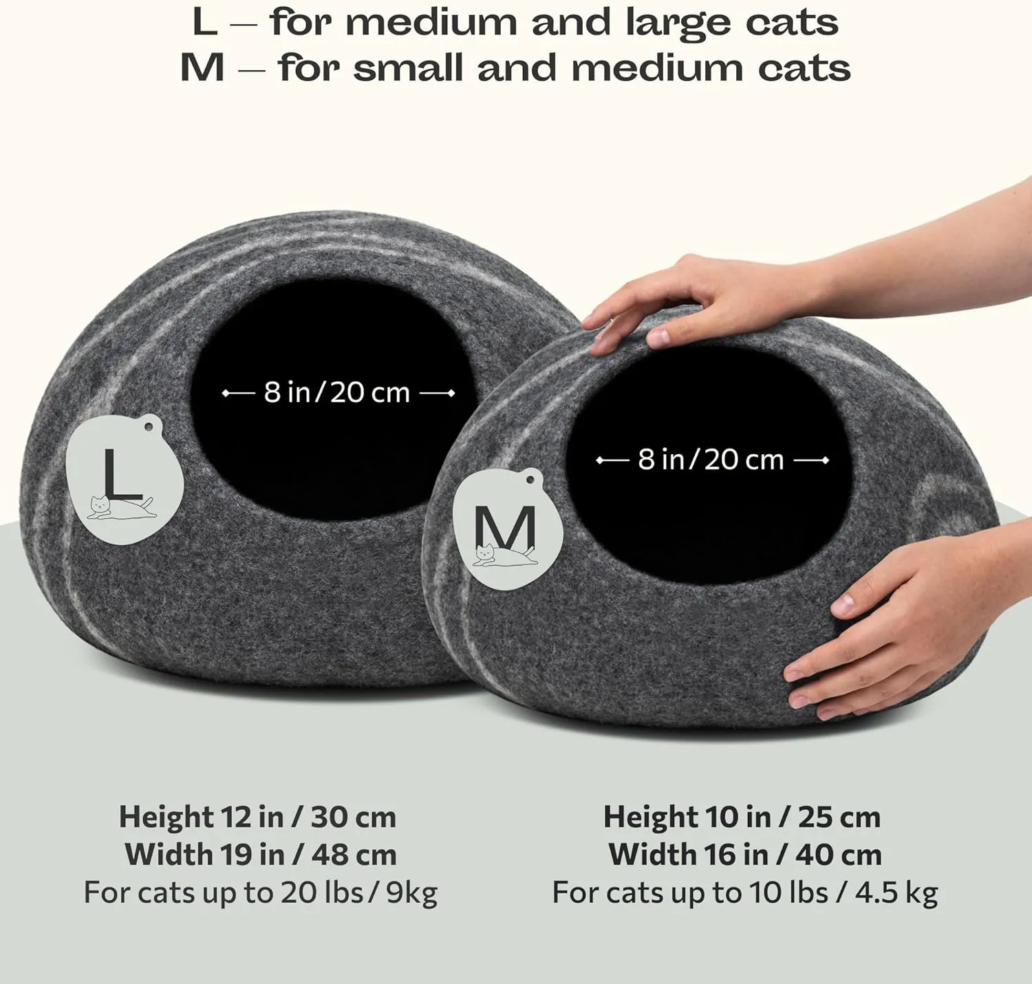 MEOWFIA Cat Cave  Premium Felt Cat Bed for Indoor Cats, Handmade 100% Merino Wool (Dark Shades) (Medium, Dark Grey)