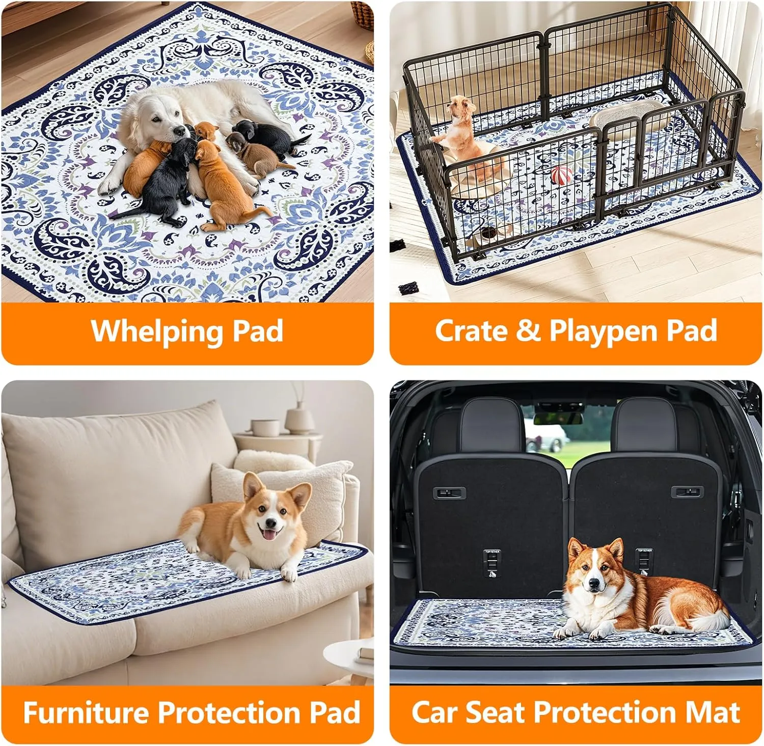 Mozin Washable Pee Pads for Dogs, 2 Pack Super Absorbent Reusable Puppy Pads Waterproof, Leak-Proof & Non-Slip Whelping Pad for Potty Training, Playpens, Crates, Floors, Beds, and Couches 18"x24"