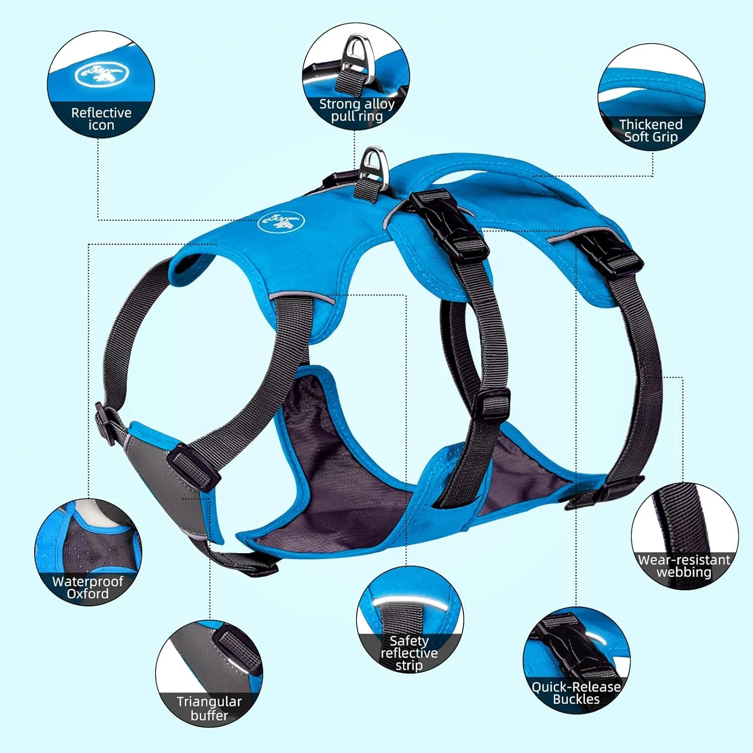 No-Pull Dog Harness, Reflective Waterproof Harness with Easy Control Handle for Safe Walking, Adjustable Dog Vest Harness for Large Medium Small Dog, Breathable Pet Harness with Leash Set