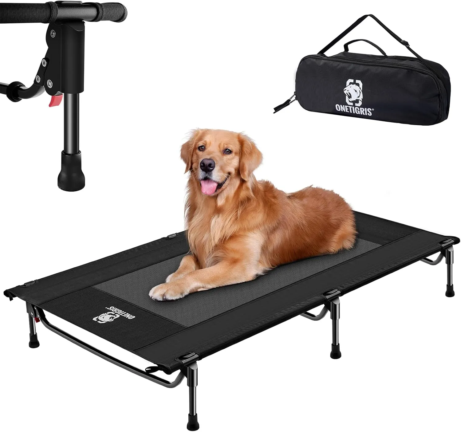 OneTigris Elevated Dog Bed for Large Dogs, Outdoor Dogs Cod Large Raised Dog Bed with Chew Proof Mesh, No-Slip Portable Bed for Indoor & Outdoor Portable