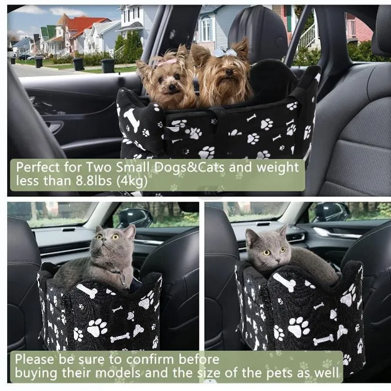 Paws & Bones Print Pet Travel Carrier for Cars – Safe, Portable with Leash & Removable Zipper head
