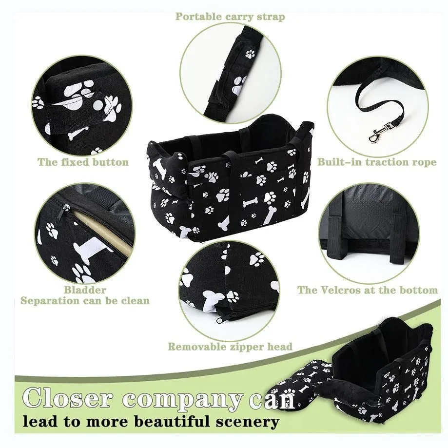 Paws & Bones Print Pet Travel Carrier for Cars – Safe, Portable with Leash & Removable Zipper head