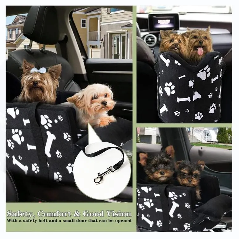 Paws & Bones Print Pet Travel Carrier for Cars – Safe, Portable with Leash & Removable Zipper head