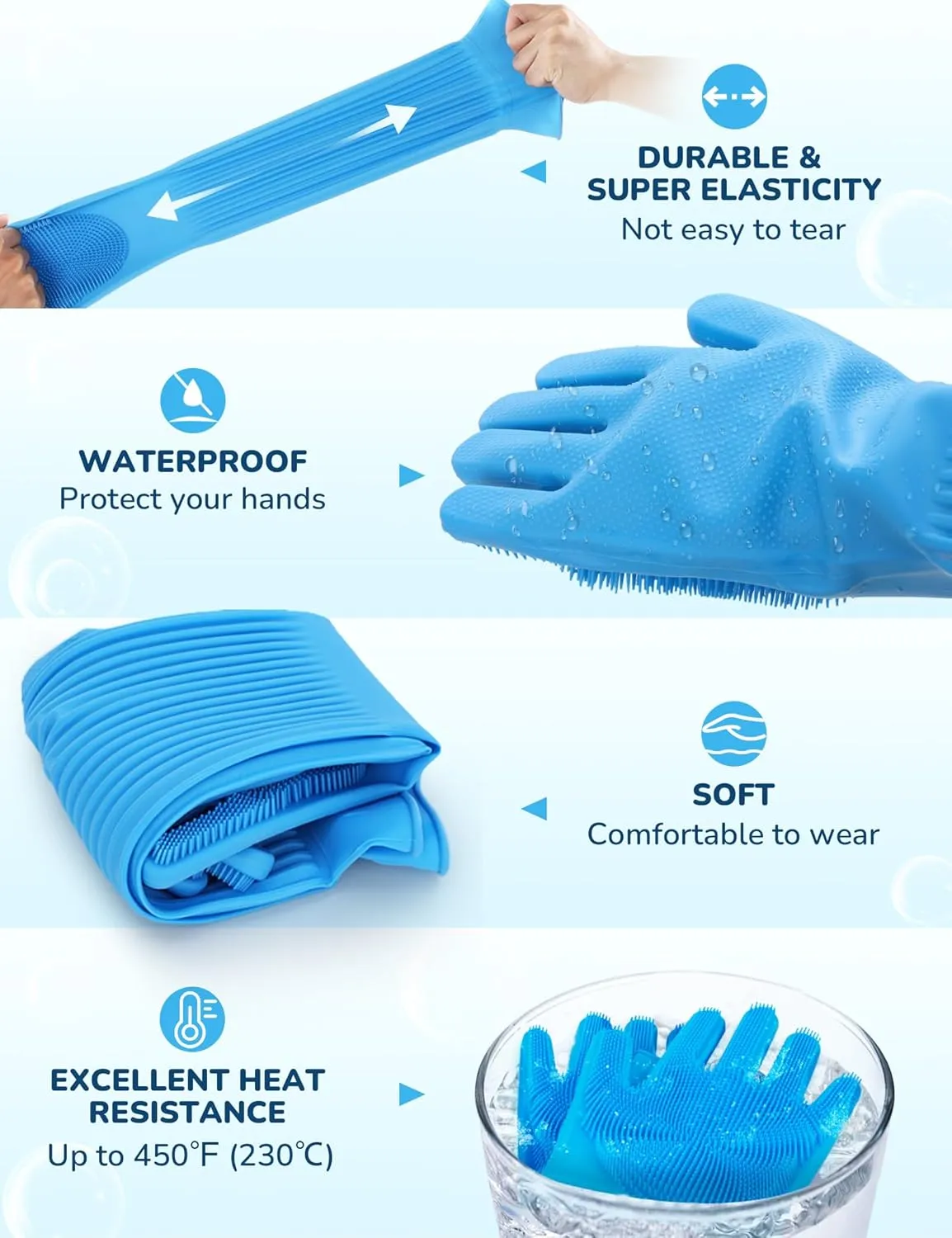 Pecute Extended Pet Grooming Gloves, Heat Resistant Cat Bathing Gloves with High-Density Teeth, Silicone Dog Bathing Gloves with Enhanced Five Finger Design, for Washing, Bathing, and Massaging