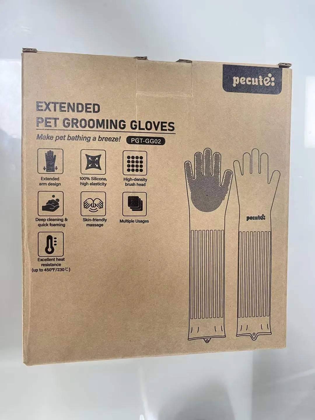 Pecute Extended Pet Grooming Gloves, Heat Resistant Cat Bathing Gloves with High-Density Teeth, Silicone Dog Bathing Gloves with Enhanced Five Finger Design, for Washing, Bathing, and Massaging