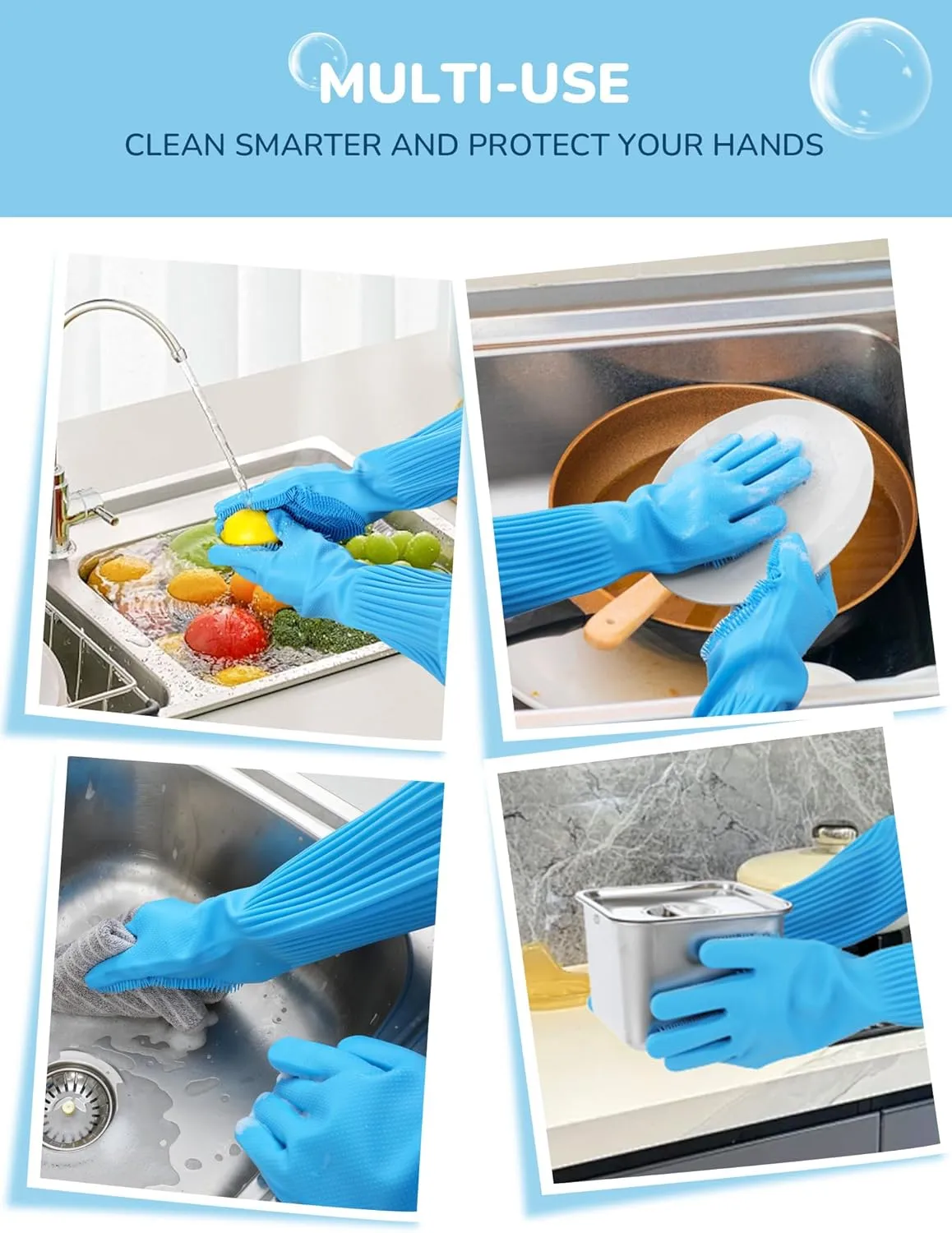 Pecute Extended Pet Grooming Gloves, Heat Resistant Cat Bathing Gloves with High-Density Teeth, Silicone Dog Bathing Gloves with Enhanced Five Finger Design, for Washing, Bathing, and Massaging