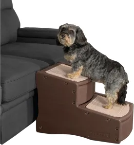 Pet Gear Easy Step II Pet Stairs, 2 Step for Cats/Dogs up to 150 Pounds, Portable, Removable Washable Carpet Tread, No Tools Required, Espresso