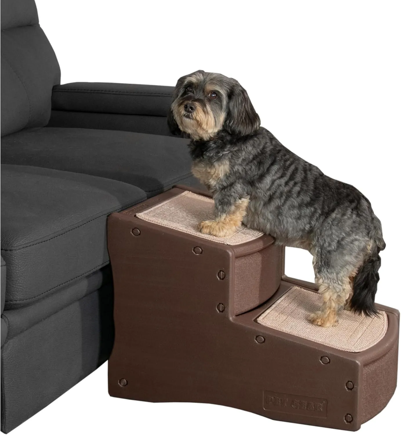 Pet Gear Easy Step II Pet Stairs, 2 Step for Cats/Dogs up to 150 Pounds, Portable, Removable Washable Carpet Tread, No Tools Required, Espresso