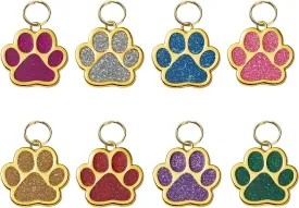 Pet ID Tag, 8 PCS Glitter Paw Print Pet ID Tags Personalized Dog Name Tag with 8 PCS Key Rings for Cats Dogs Puppy, Paw Shape