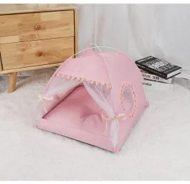 Pink Floral Portable Folding Pet Tent - Summer Cat & Dog Shelter with Mesh Window, Lightweight and Breathable, Ideal for Travel & Home Use 40x40x35CM