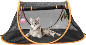 Portable Cat Mesh Tent Pet Cage,Pop Up Crate,Foldable Kennel,Indoor,Outdoor,Comfy Puppy House-Washable Fabric for Small Animals with 2 Cat Toys, Carry Bag & 2 Stakes