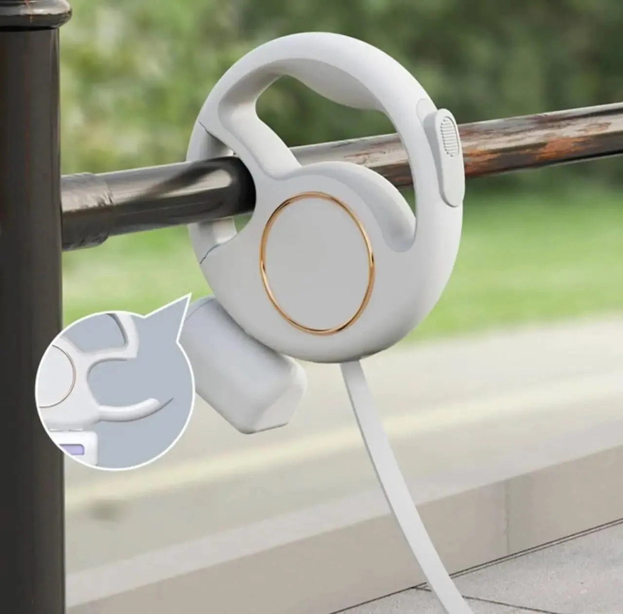 Retractable Dog Leash 10ft/3M - Rechargeable Pet Leash with LED Flashlight One-Handed Brake Ring Buckle Locker & Poop Bag Dispenser - Small & Medium Dogs | Color White