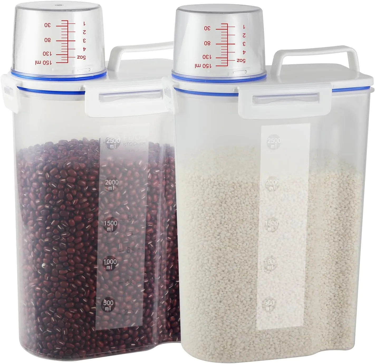RRROOPP 2 sets 5.5 LB Rice Storage Bin Cereal Containers Dispenser with BPA Free Plastic   Airtight Design   Measuring Cup   Pour Spout - Perfect for Rice Flour Baking Supplies Pet Dog Food Storage,
