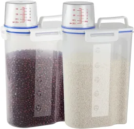 RRROOPP 2 sets 5.5 LB Rice Storage Bin Cereal Containers Dispenser with BPA Free Plastic   Airtight Design   Measuring Cup   Pour Spout - Perfect for Rice Flour Baking Supplies Pet Dog Food Storage,