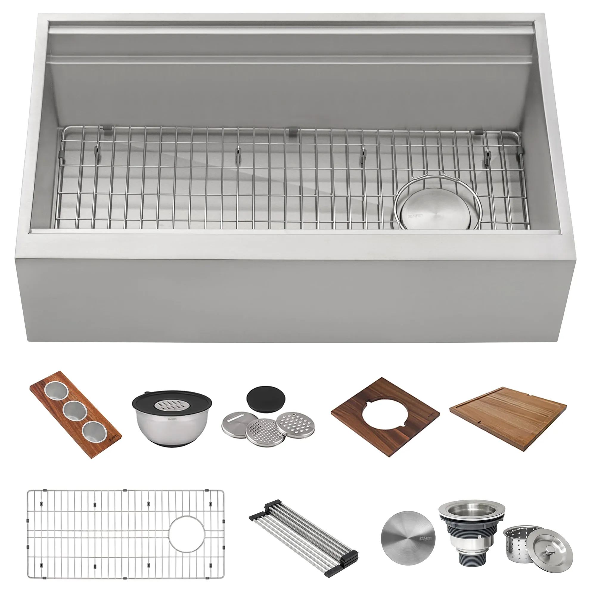 Ruvati 33-inch Workstation Two-Tiered Ledge Kitchen Sink Apron-Front 16 Gauge Stainless Steel – RVH9222