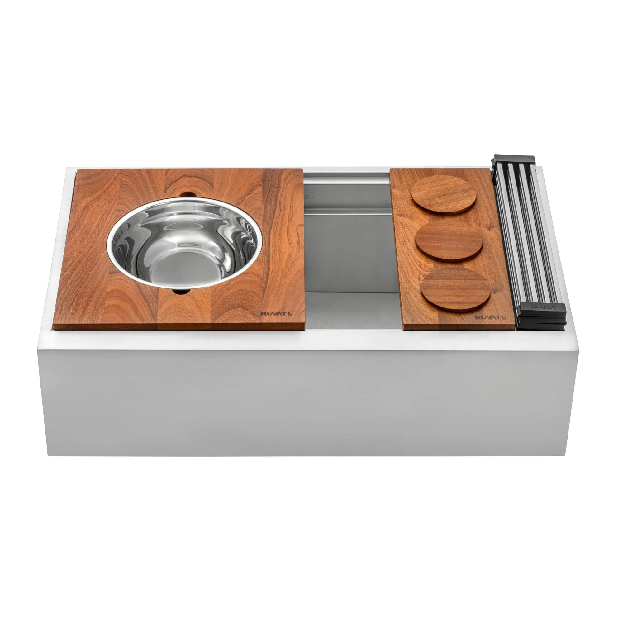Ruvati 33-inch Workstation Two-Tiered Ledge Kitchen Sink Apron-Front 16 Gauge Stainless Steel – RVH9222