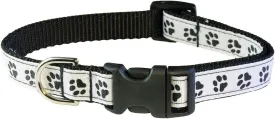 Small Black/Wht. Puppy Paws Dog Collar: 5/8" Wide, Adjusts 10-14" - Made in USA.