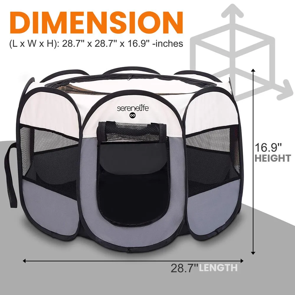Small Portable And Foldable Pet Tent - Lightweight, Easily Collapsible, Play Yard Crib For Indoor & Outdoor Use With Portable Folding Pet Bowl (Gray)