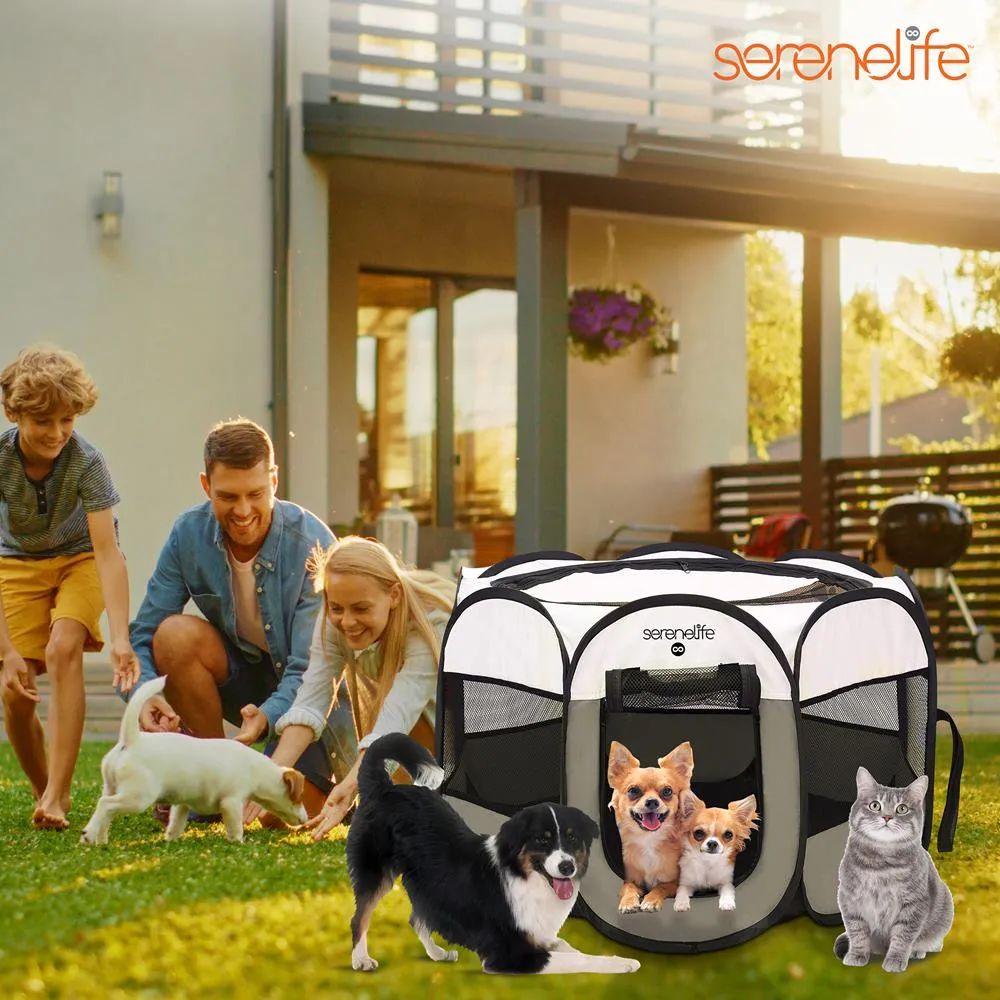 Small Portable And Foldable Pet Tent - Lightweight, Easily Collapsible, Play Yard Crib For Indoor & Outdoor Use With Portable Folding Pet Bowl (Gray)