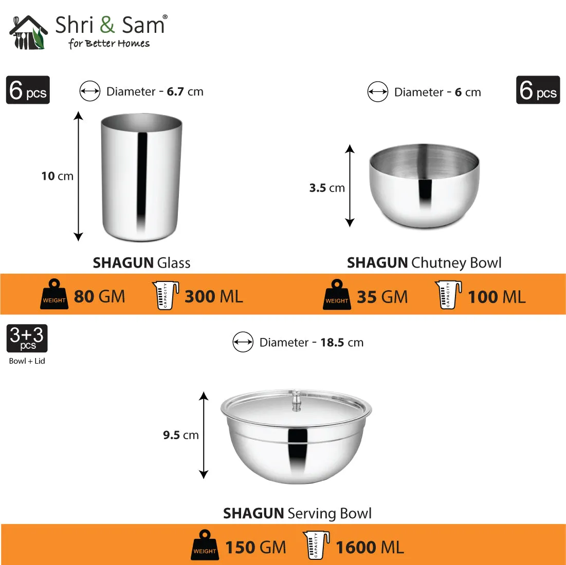 Stainless Steel 68 PCS Dinner Set (6 People) Shagun