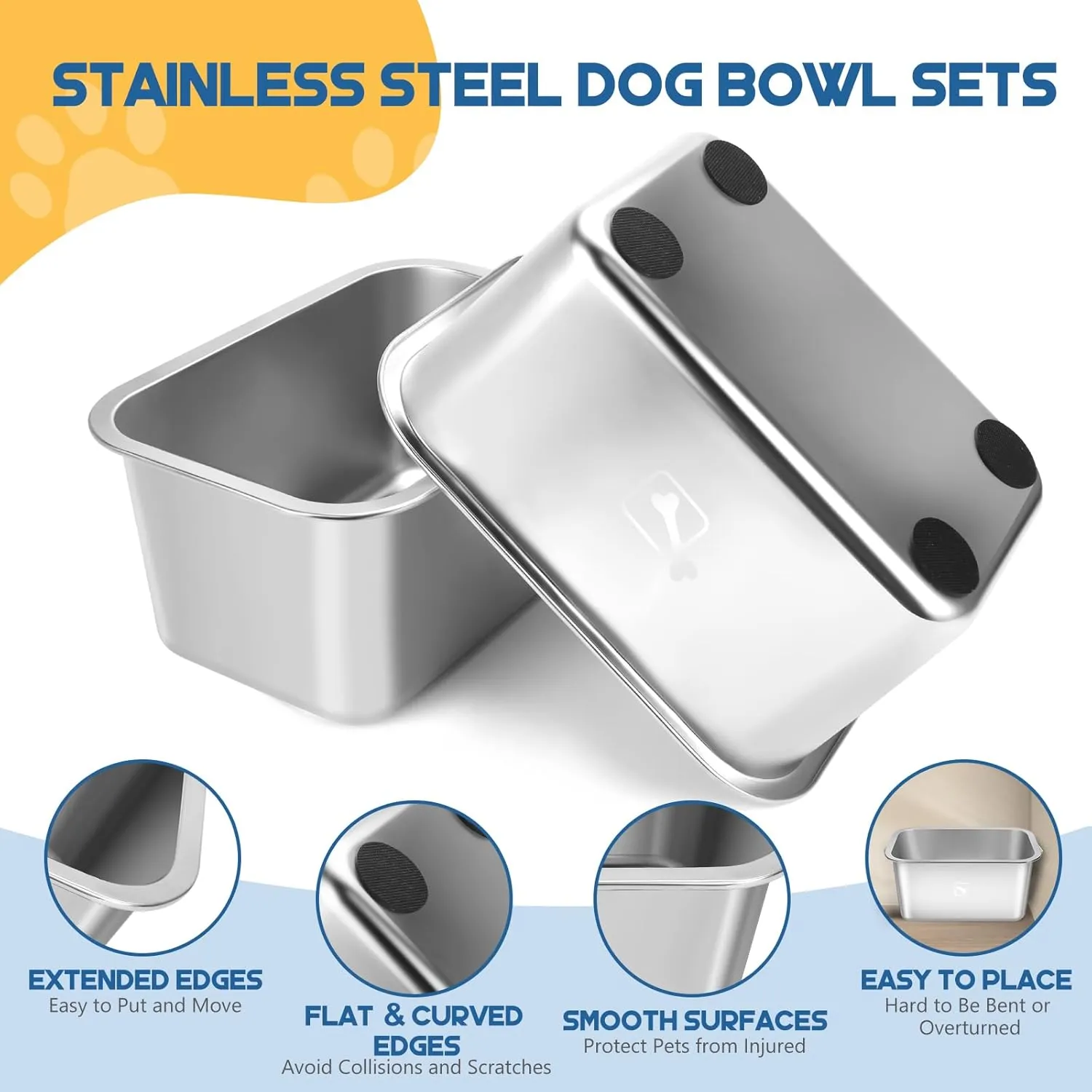 Stainless Steel Dog Bowls for Large Dogs, 2.65 Gallon High Capacity Dog Food and Water Bowl for All Breeds, Metal Pet Food Bowls for X-Large Dogs Indoors and Outdoors, Silver