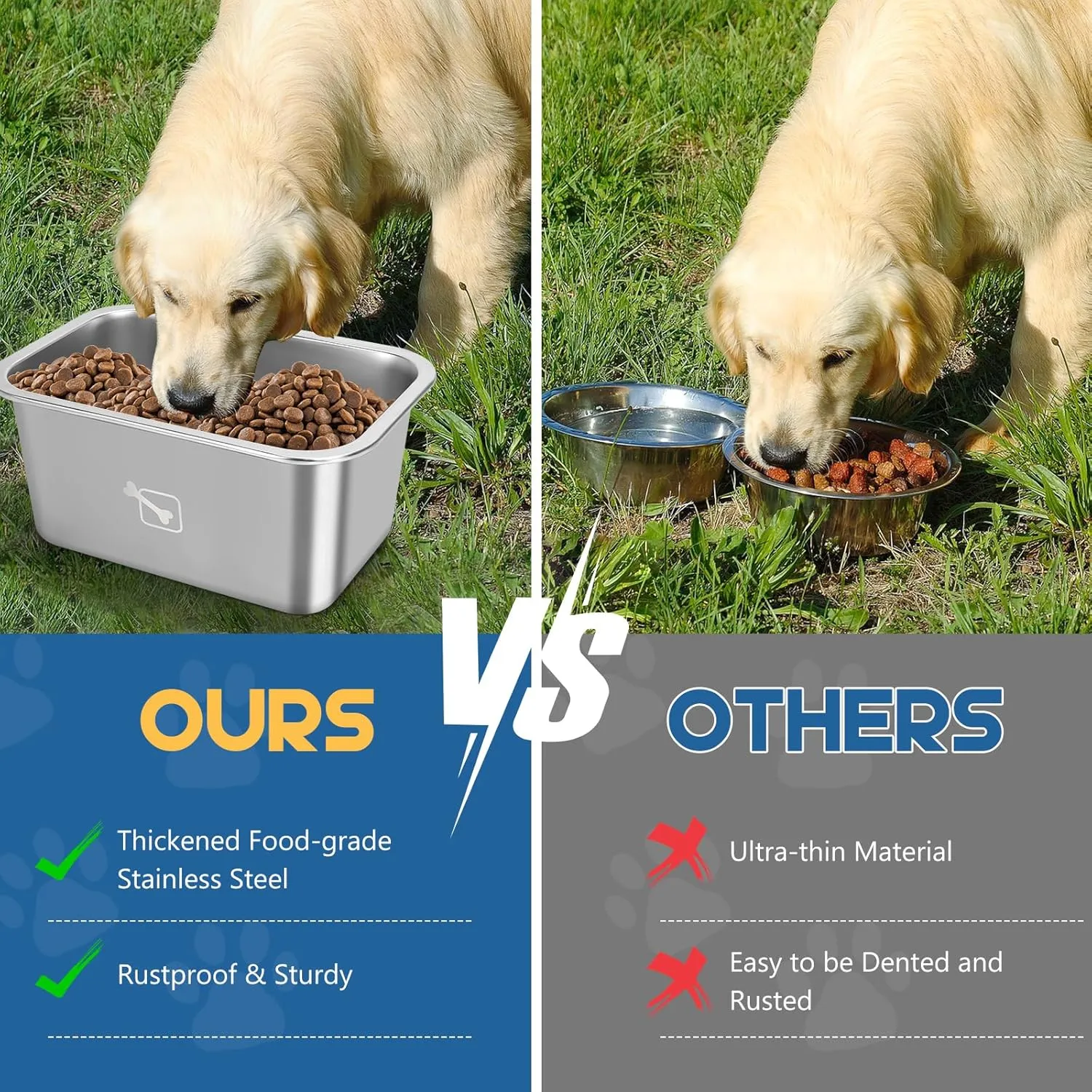 Stainless Steel Dog Bowls for Large Dogs, 2.65 Gallon High Capacity Dog Food and Water Bowl for All Breeds, Metal Pet Food Bowls for X-Large Dogs Indoors and Outdoors, Silver