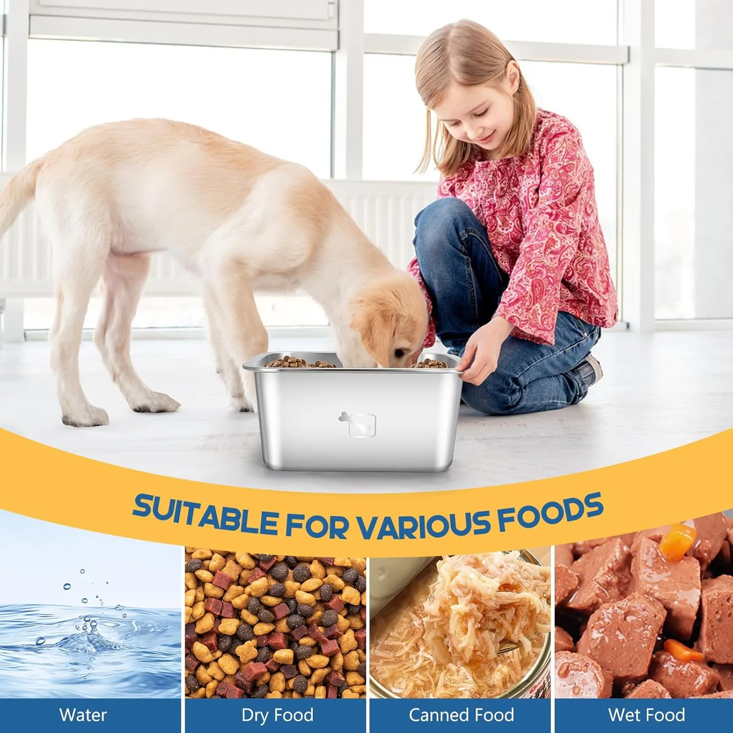 Stainless Steel Dog Bowls for Large Dogs, 2.65 Gallon High Capacity Dog Food and Water Bowl for All Breeds, Metal Pet Food Bowls for X-Large Dogs Indoors and Outdoors, Silver