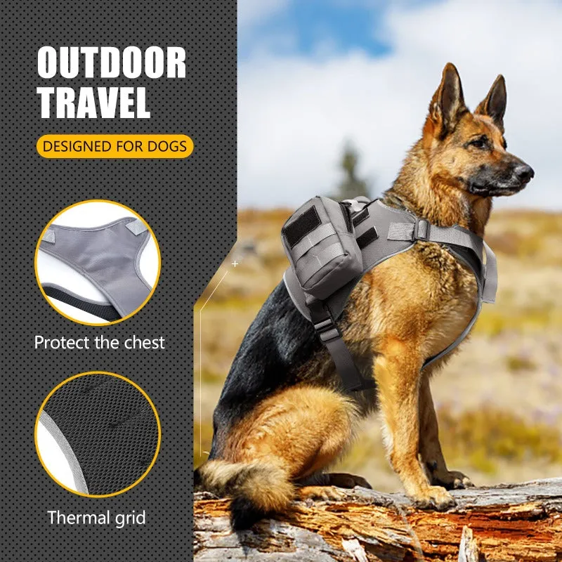 Tactical Dog Harness Nylon Adjustable Reflective Dog Harness With Handle And 2 Pouches