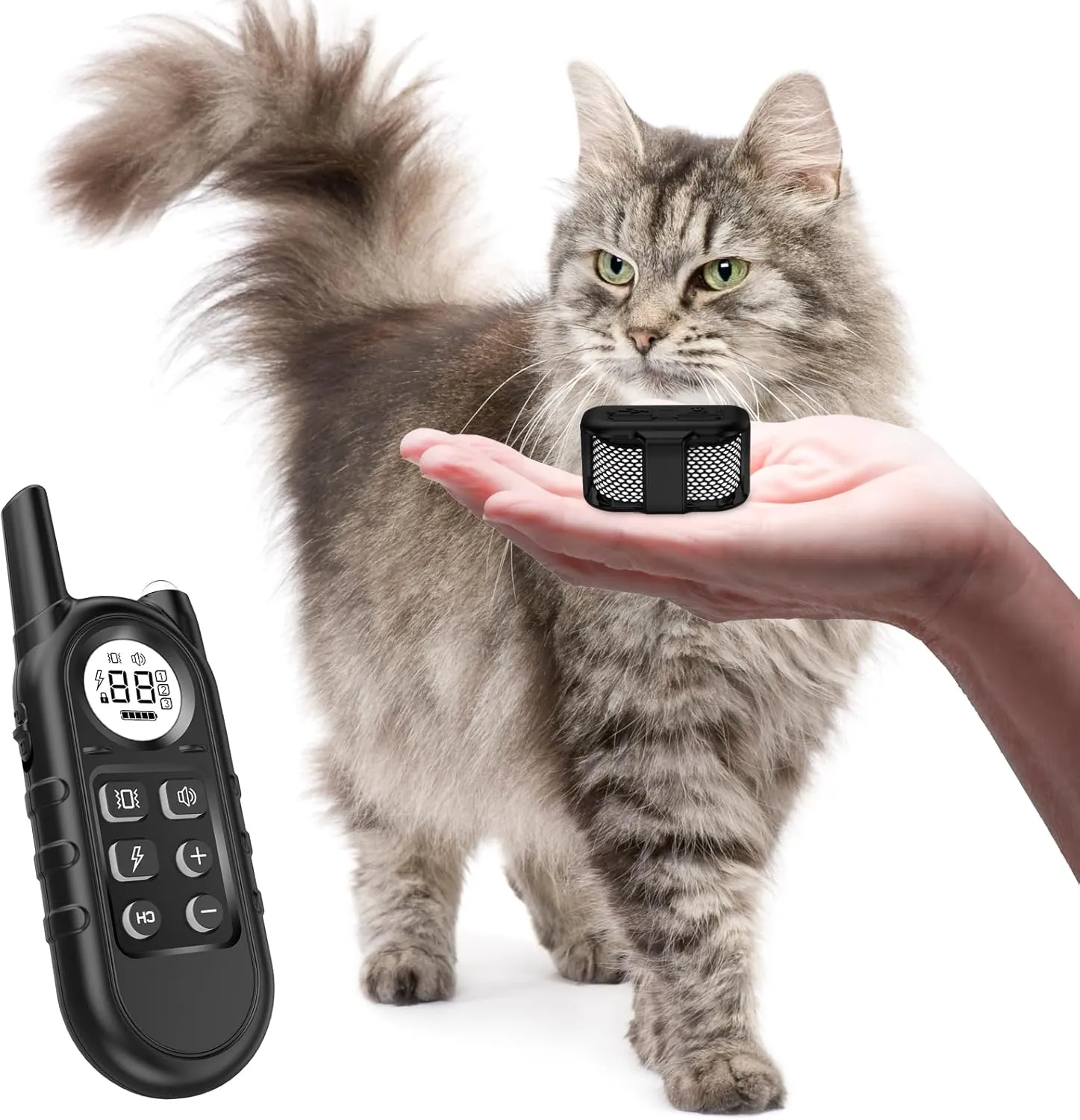 Tiniest Cat Shock Collar, Lightest Cat Training Collar with Remote for Small Cats 5-15lbs & Medium Large Cats/Puppies, Waterproof, Rechargeable, 1300ft RangeWhite Black Dot