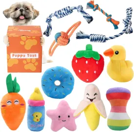 Toozey 12 Pack Puppy Teething Toys for Small Dogs - Plush Squeaky & Rope Chew Set Bundle, Safe Durable and Non-Toxic for Interactive Play and Dental Health