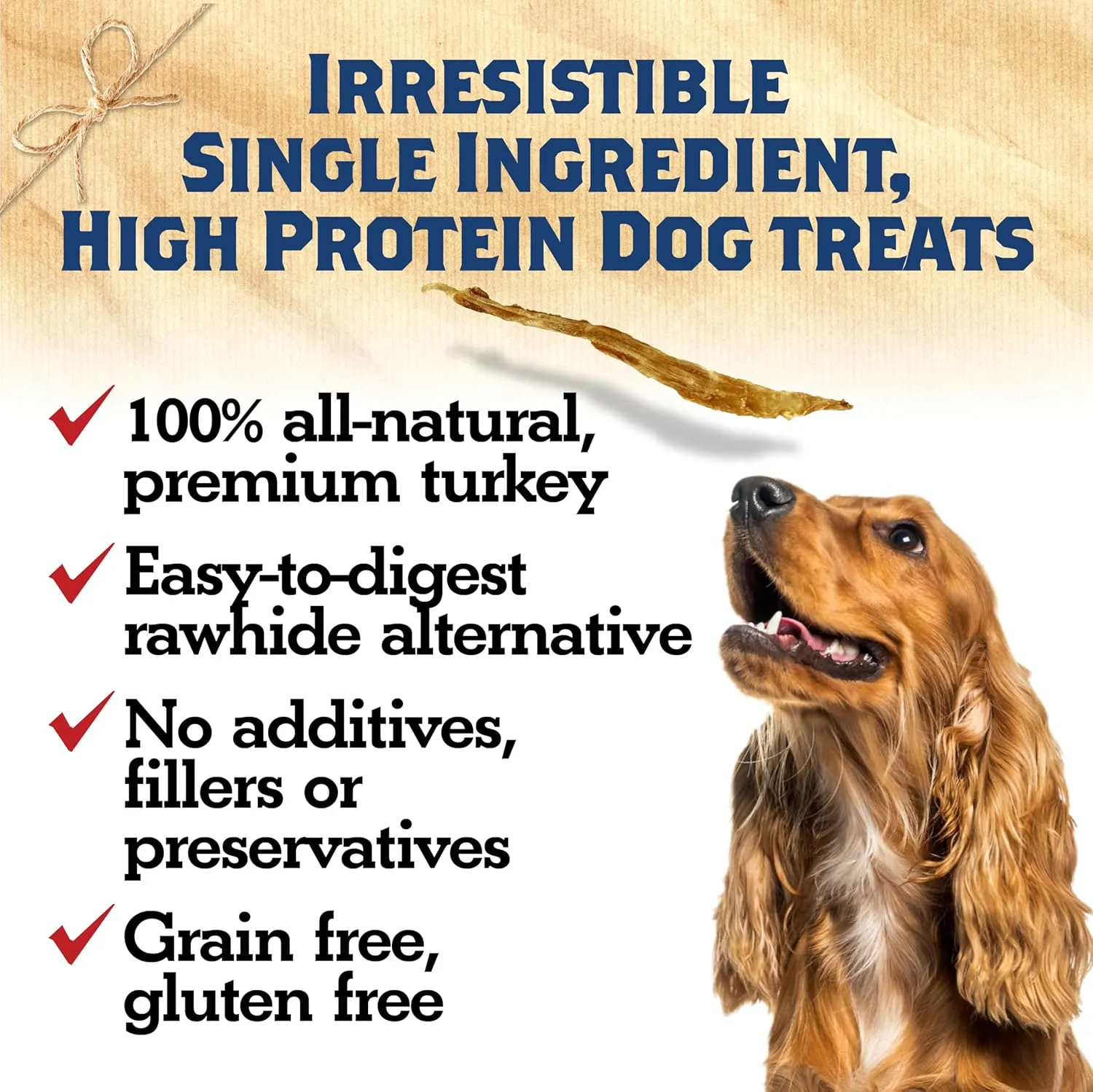 Turkey Tendons for Dogs Made and Raised in USA, All-Natural Chews for Small and Large Breeds, Single-Ingredient Treat, Healthy No Hide Dog Chews (8 oz)