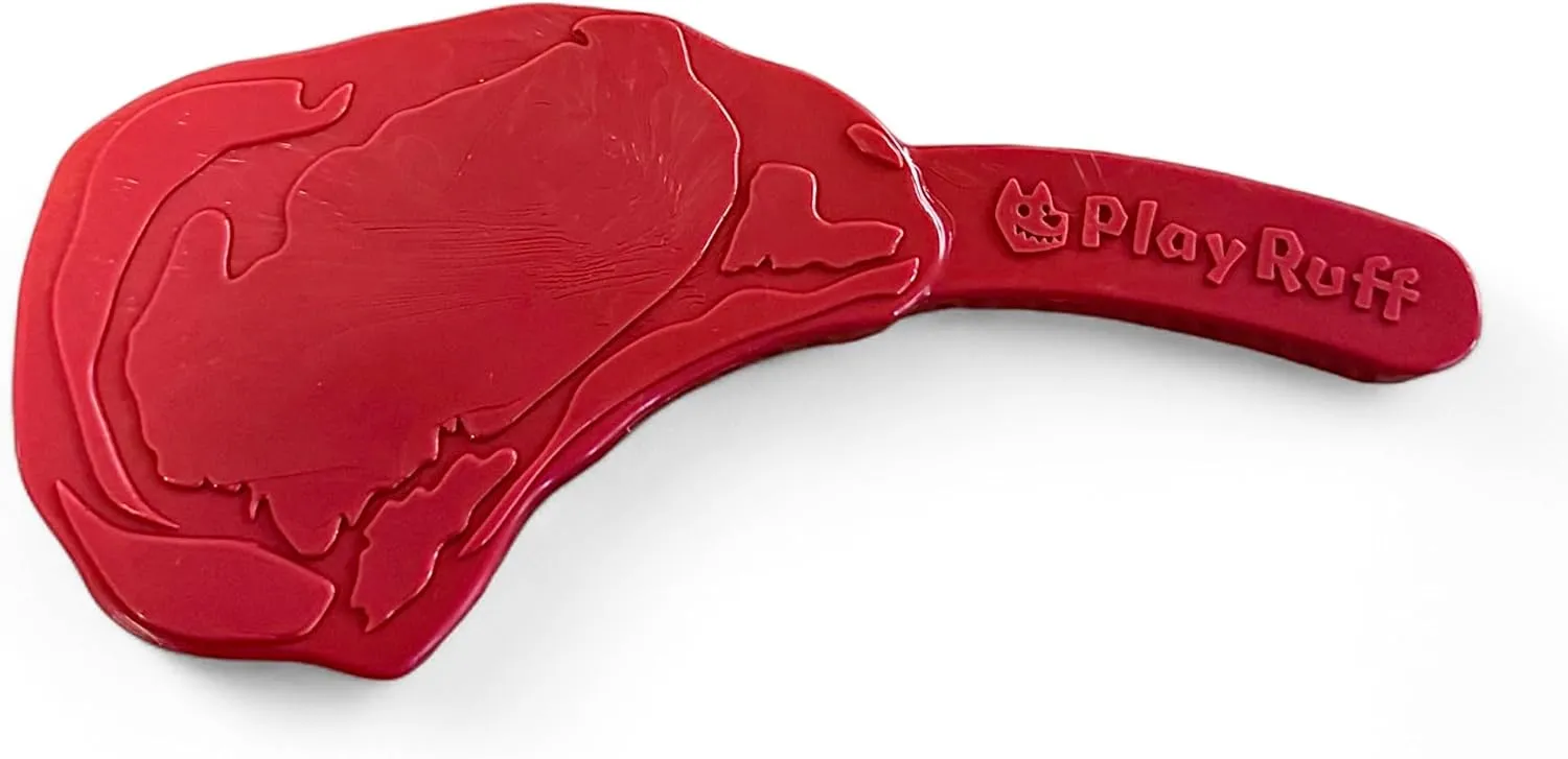 Ultra Premium Durable Nylon Steak Chew Toy for Dogs | for Aggressive Chewers | Made in USA (Tomahawk Ribeye) Red