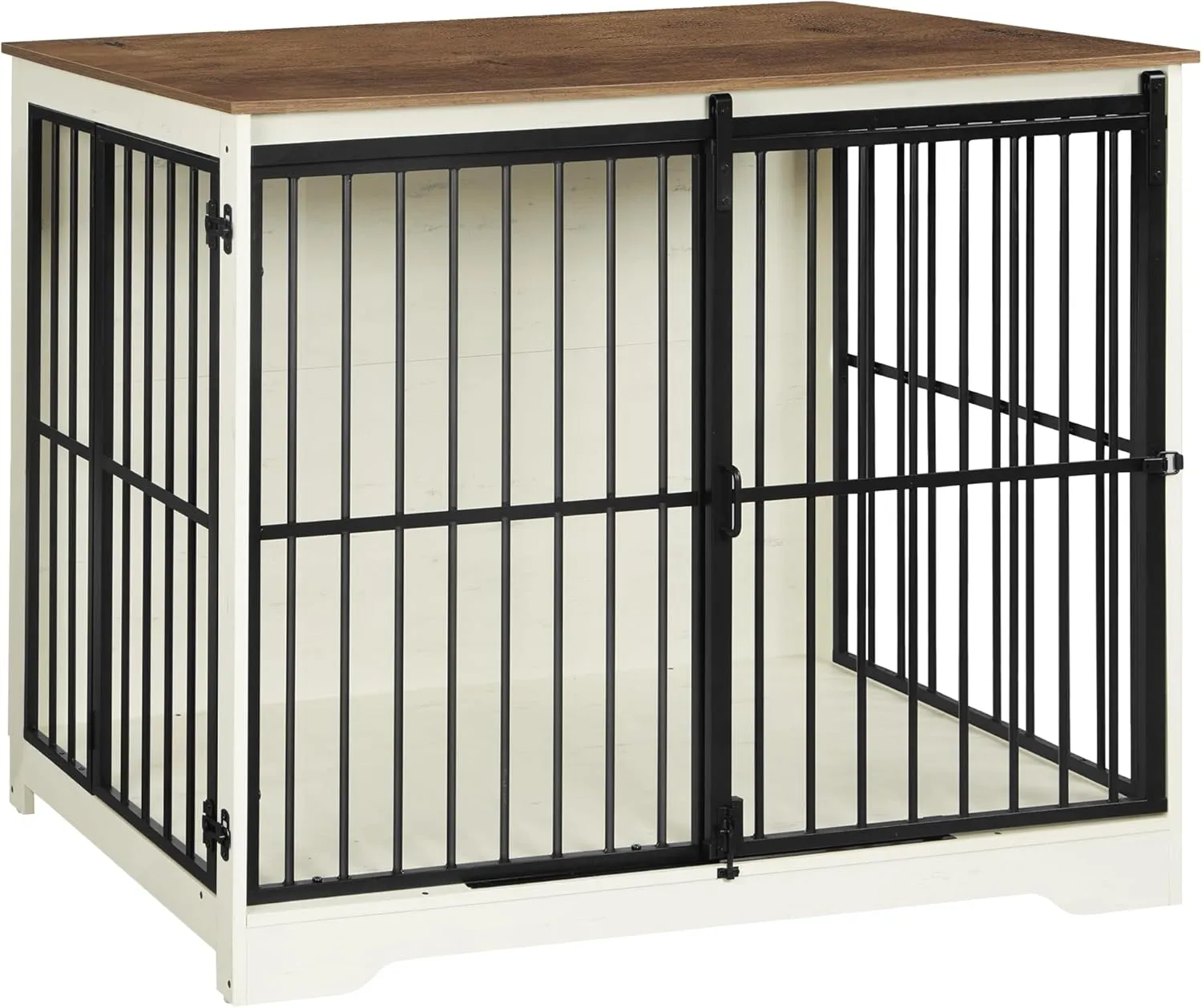 XXL Large Dog Crate Furniture, 46.9" Indoor Dog Kennel Furniture with Barn Door, Wooden Tall Dog Crate, Heavy Duty Dog Cage for Large Dogs, Side End Table, Anti-Chew, White Brown DFC83814B
